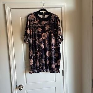 Velvet Floral Black and Pink Dress